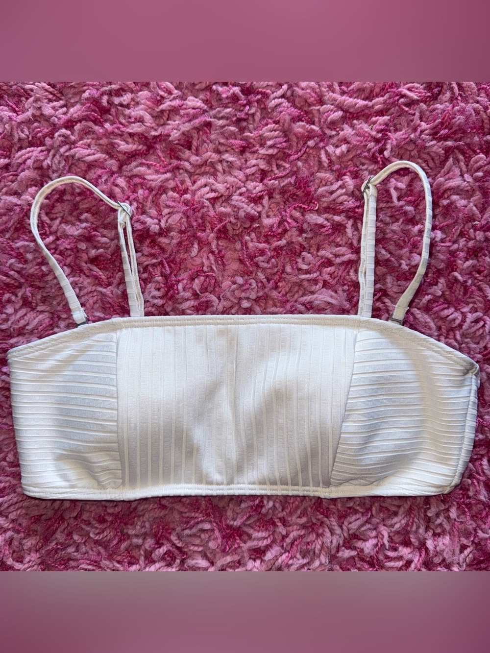Abercrombie & Fitch White Ribbed Bandeau Bikini Top with Straps